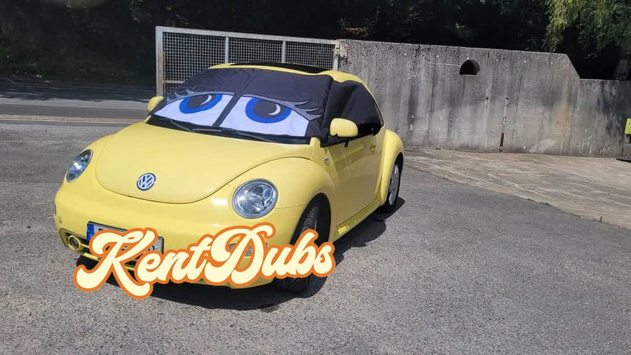 Yellow VW New Beetle with KentDubs screen cover
